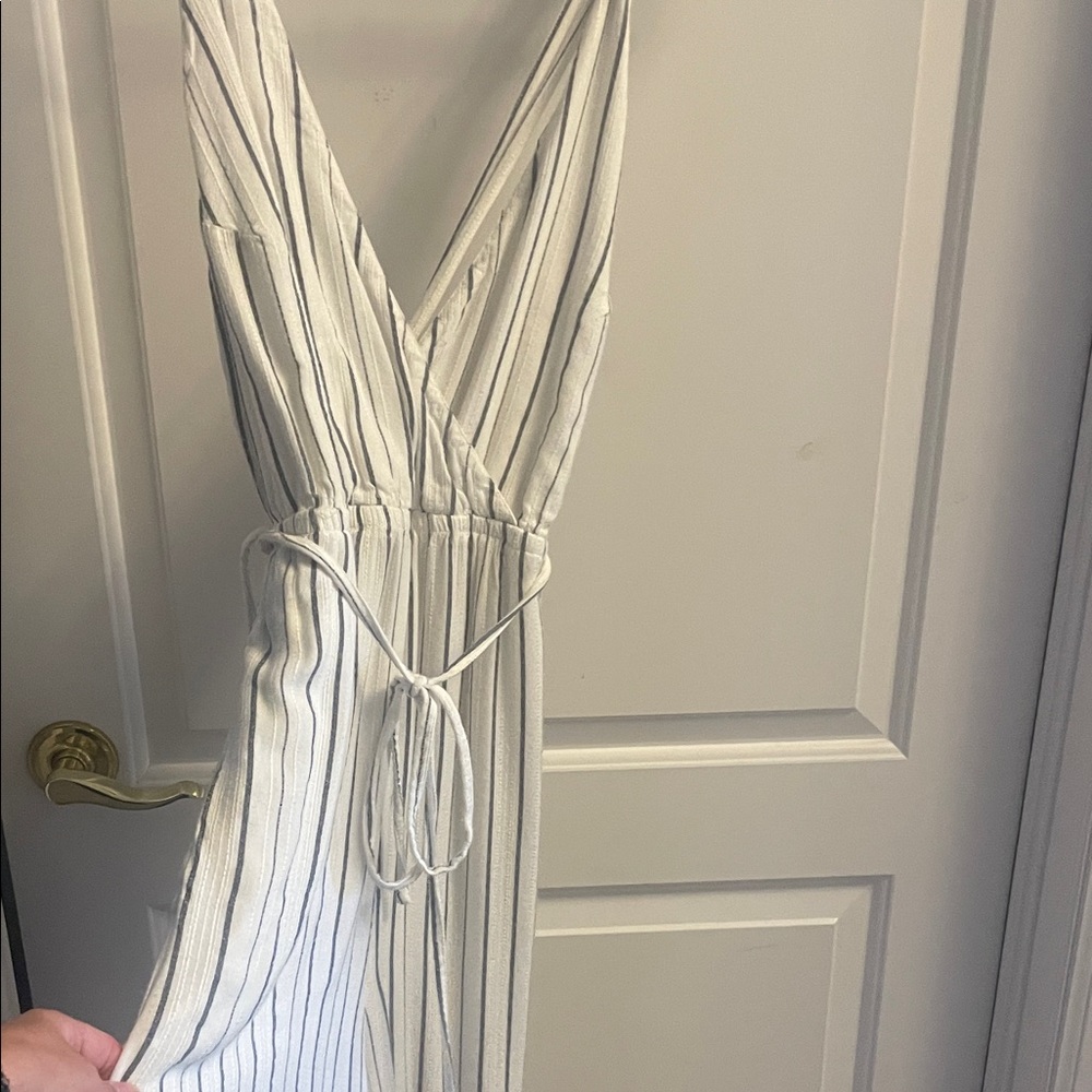 L*Space Cream and Gray Striped Jumpsuit